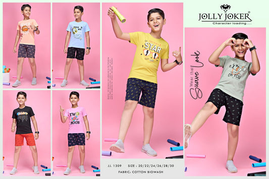 1309 Jolly Joker Cotton Biowashed Boys Shorts Set Exporter Gujarat