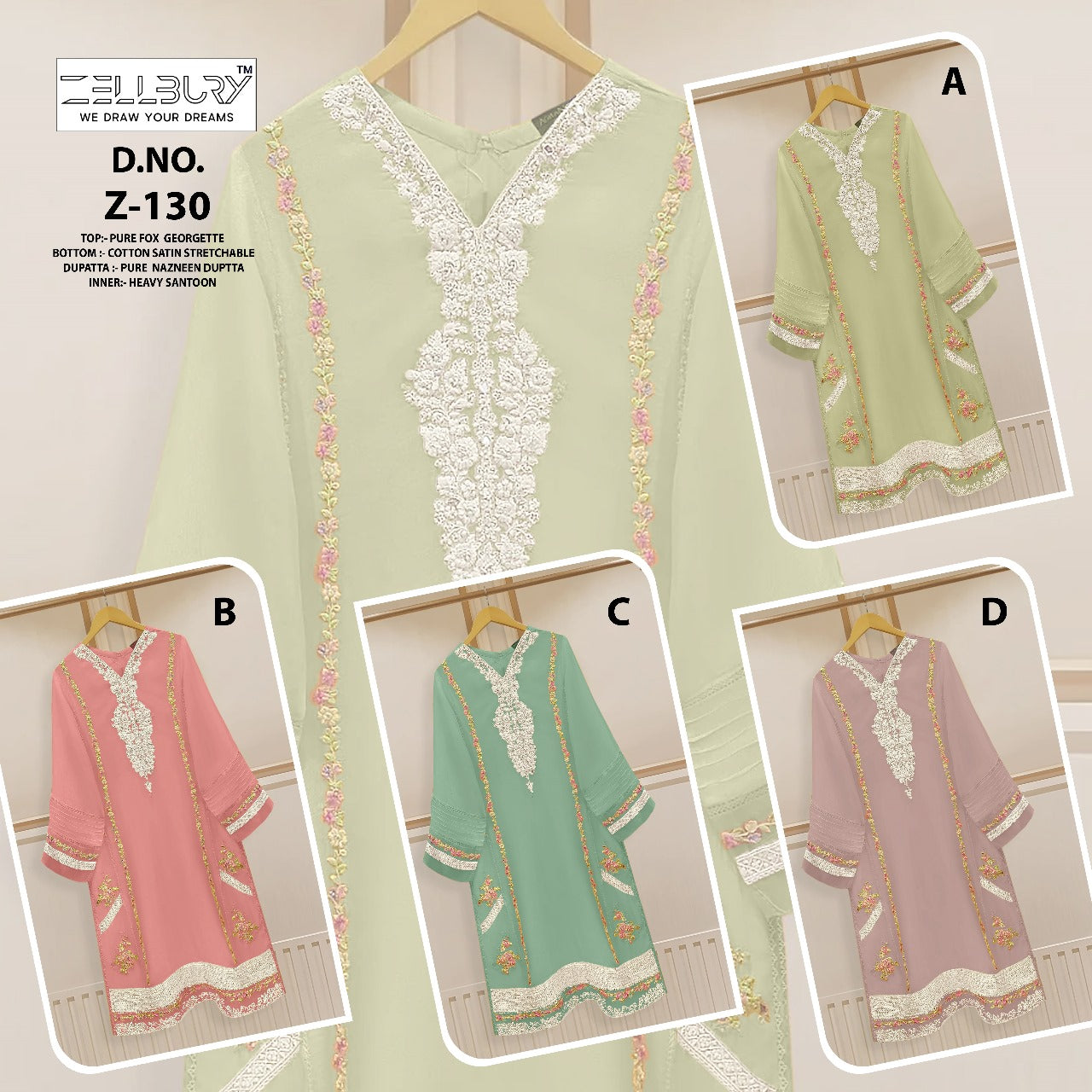 130 Zellbury Fox Georgette Pakistani Readymade Suits