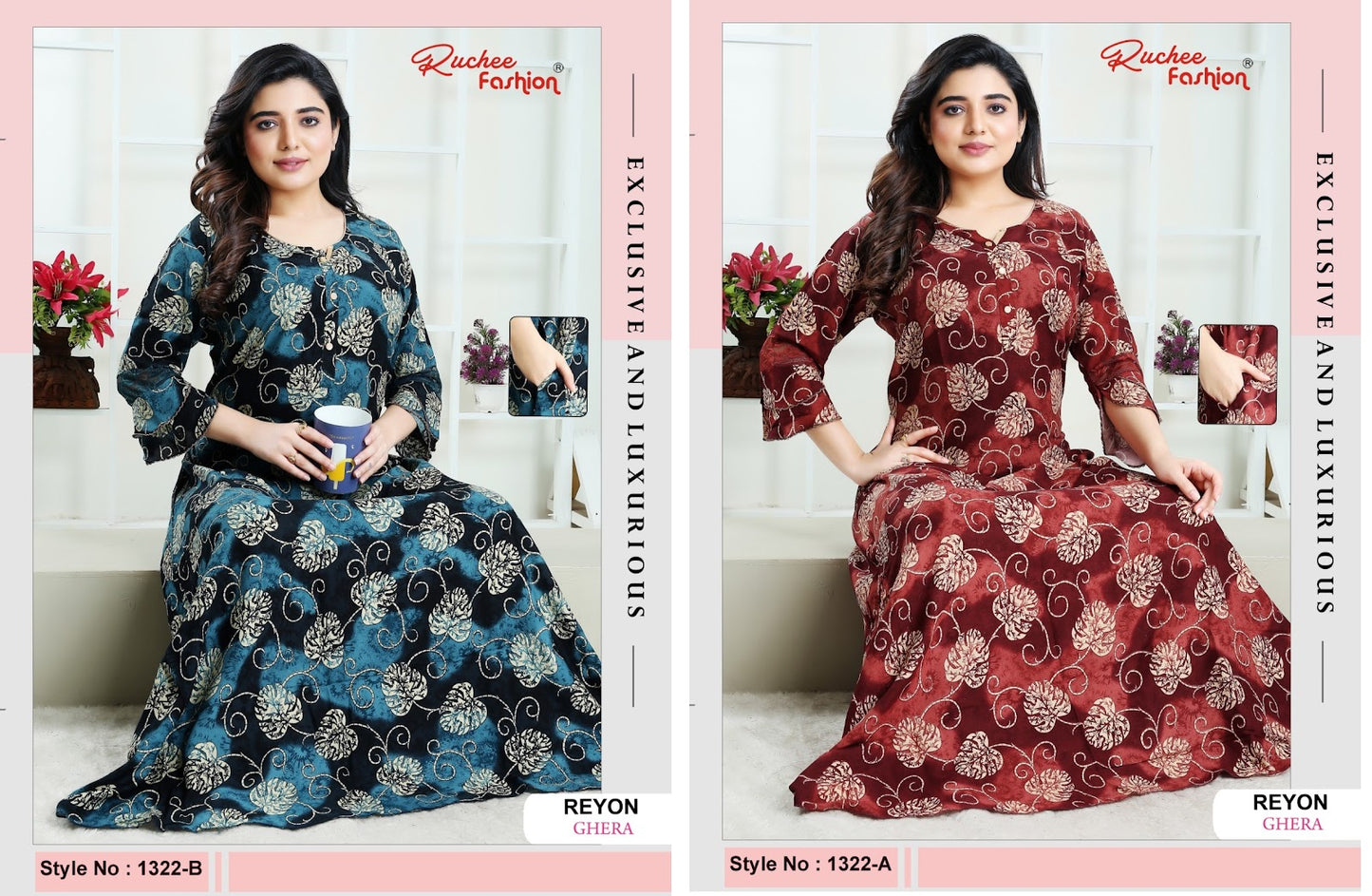 1322 Ab Ruchee Fashion Rayon Night Gowns Wholesale Price