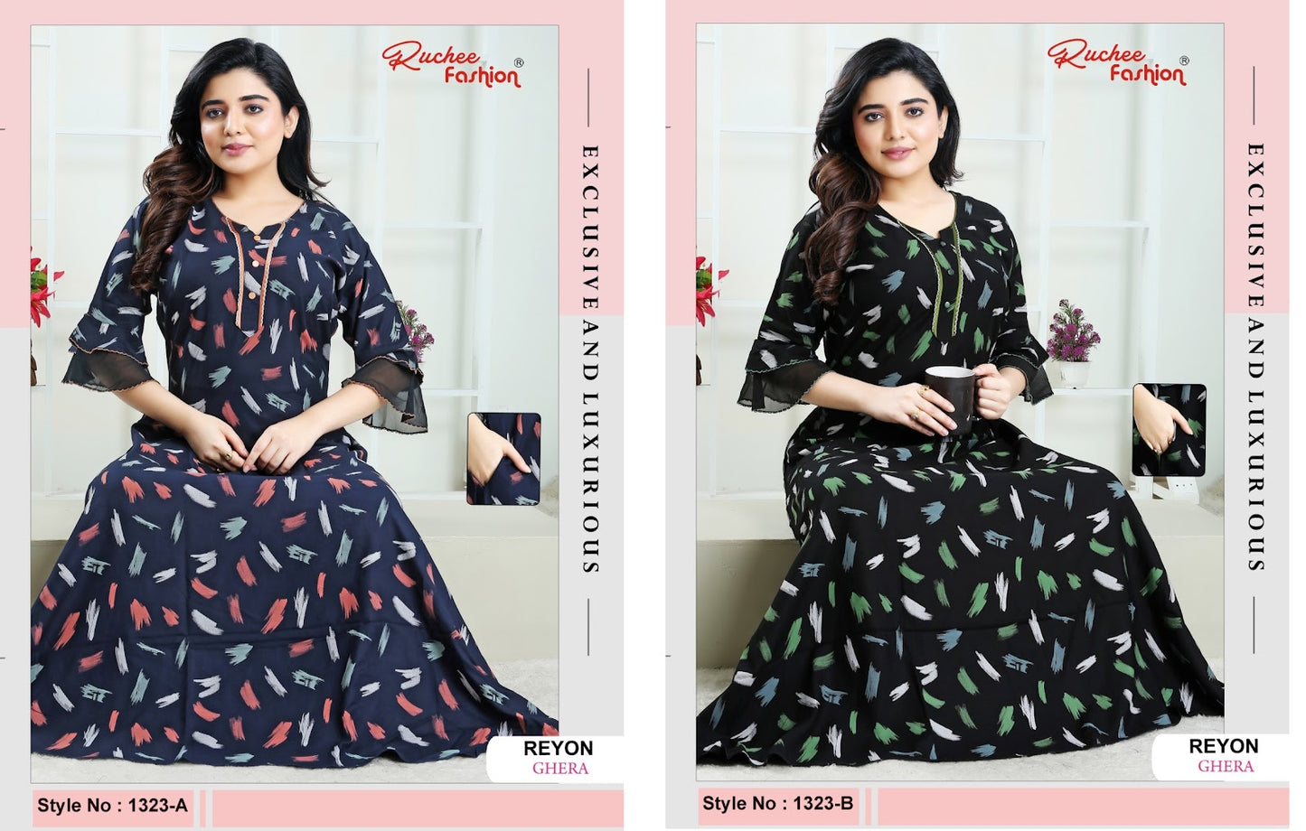 1323 Ab Ruchee Fashion Rayon Night Gowns Supplier Gujarat