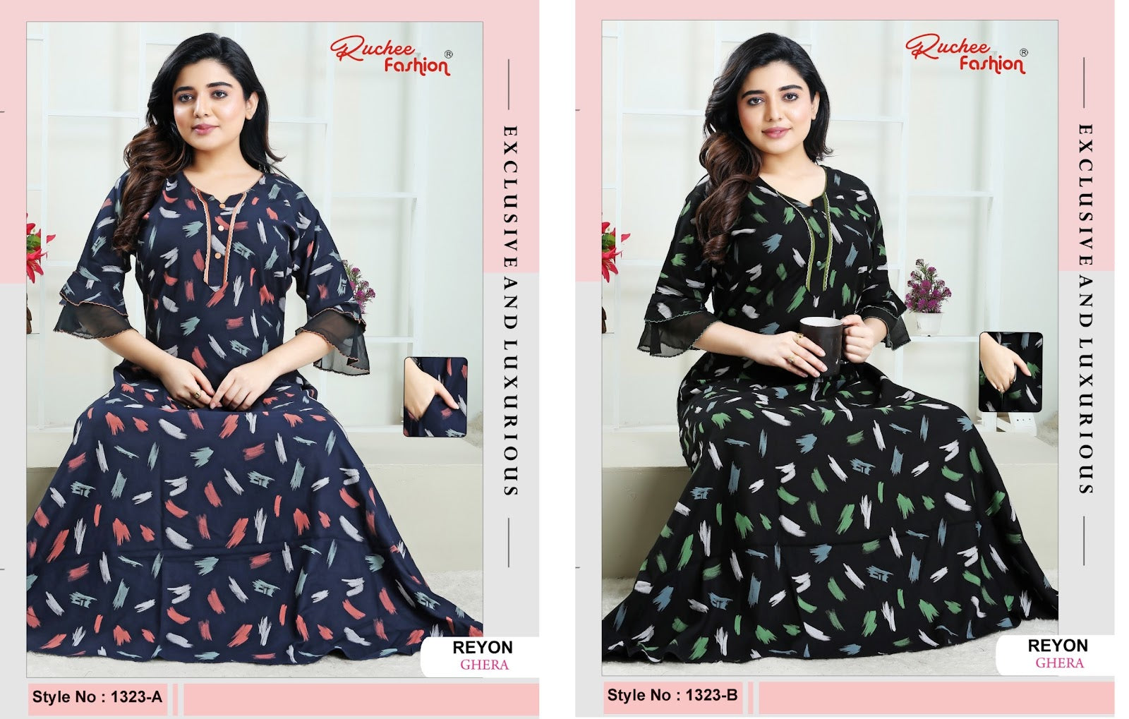 1323 Ab Ruchee Fashion Rayon Night Gowns Supplier Gujarat