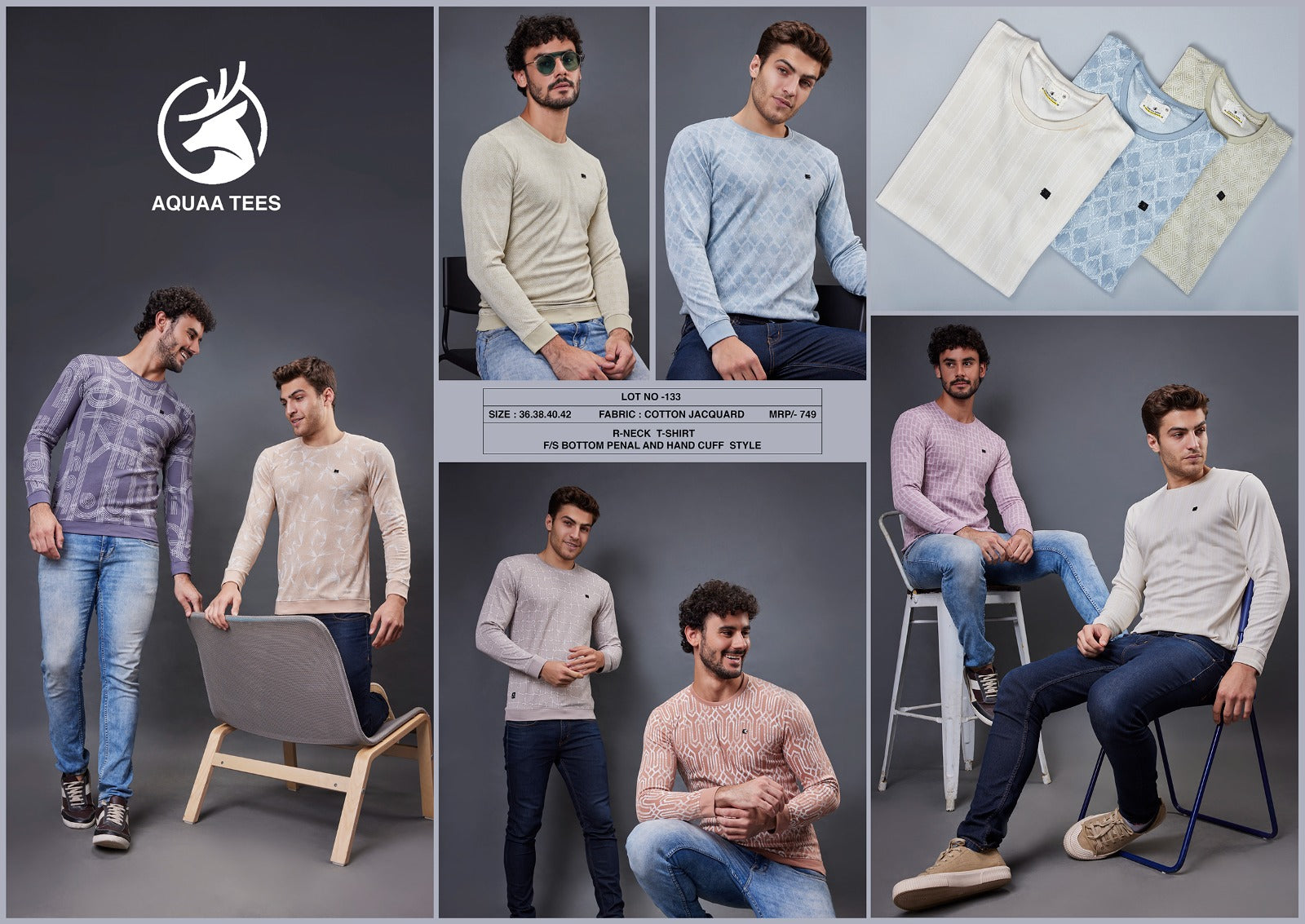 133 Aquaa Tees Cotton Jacquard Mens Tshirts Wholesale Price