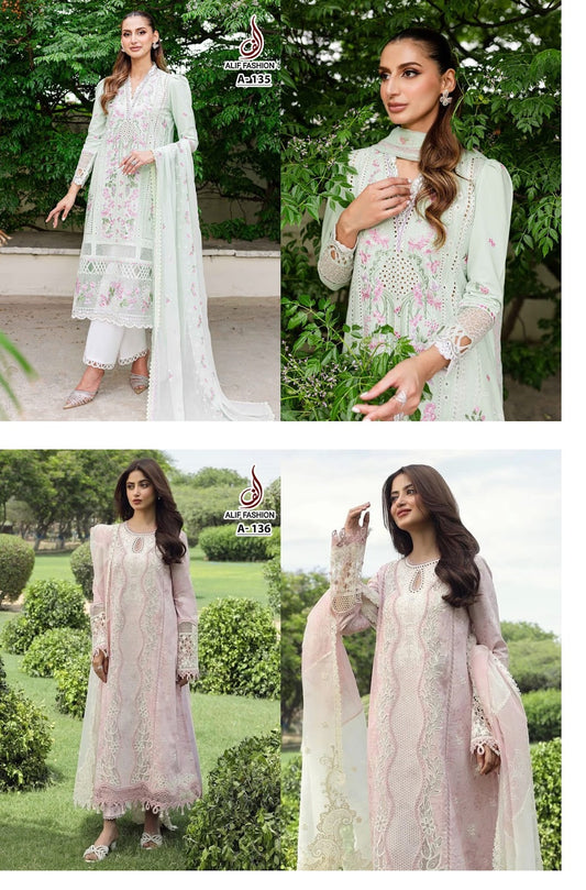 135-136 Alif Fashion Pure Cotton Pakistani Salwar Suits Exporter Gujarat