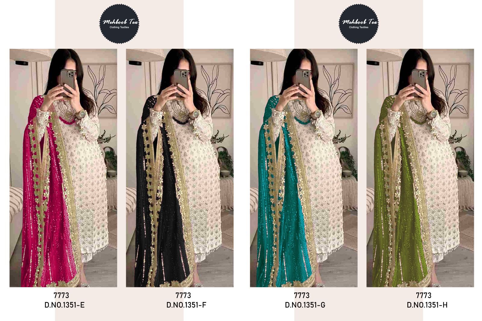 1351 New Colours Mehboob Tex Fox Georgette Pakistani Salwar Suits