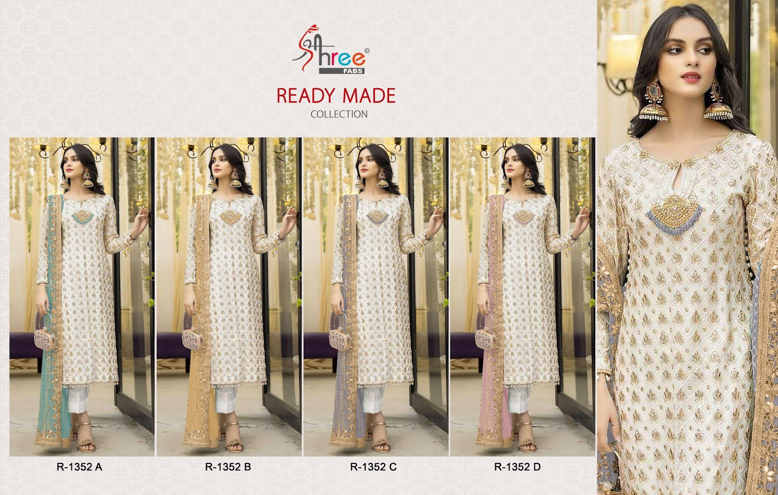 1352 Shree Fabs Fox Georgette Pakistani Readymade Suits Supplier India