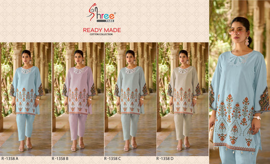 1358 Shree Fabs Cambric Cotton Kurti Bottom Set Exporter Ahmedabad