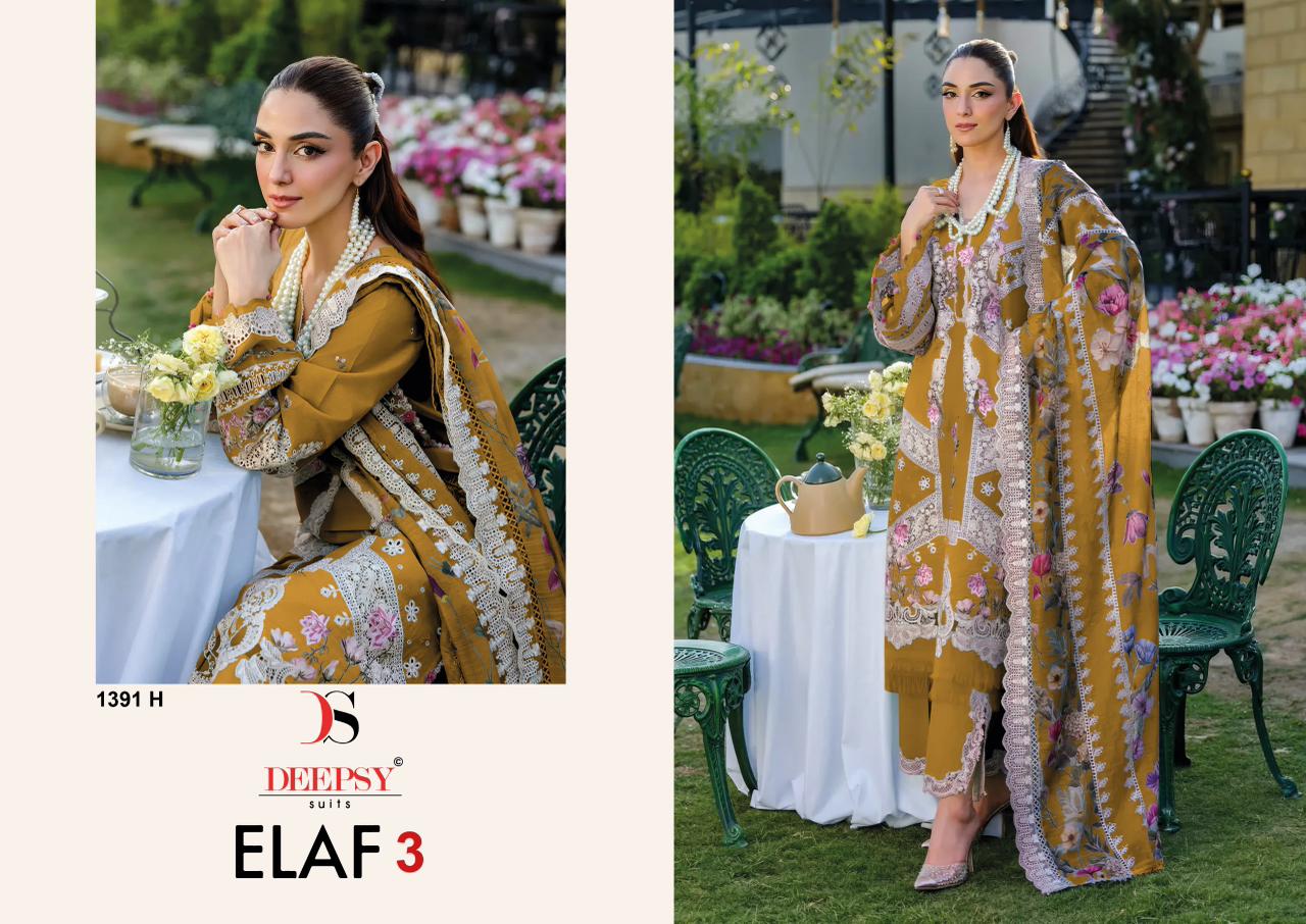 1391 Efgh Elaf 3 Deepsy Cotton Pakistani Patch Work Suits Wholesaler