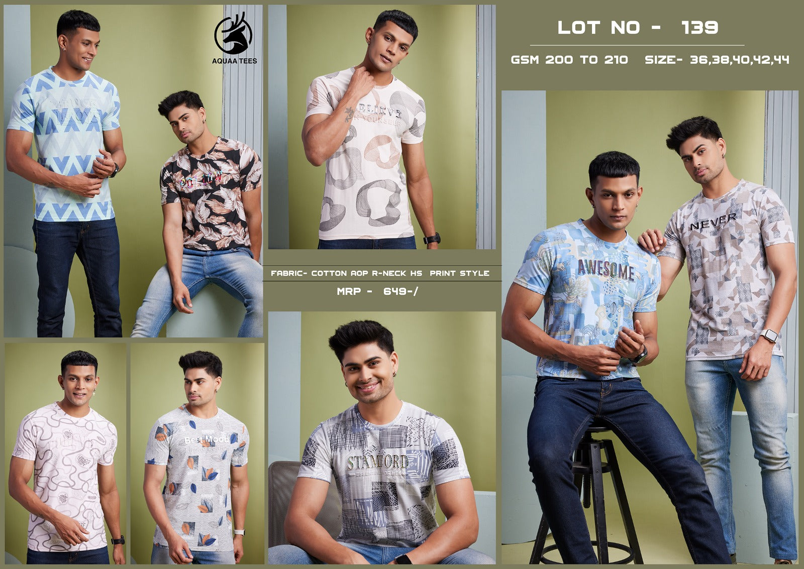 139 Aquaa Tees Cotton Mens Tshirts Exporter India
