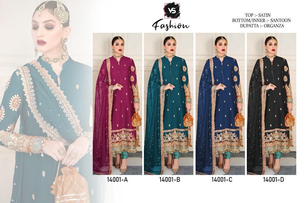14001 Vs Fashion Satin Pakistani Salwar Suits Exporter India