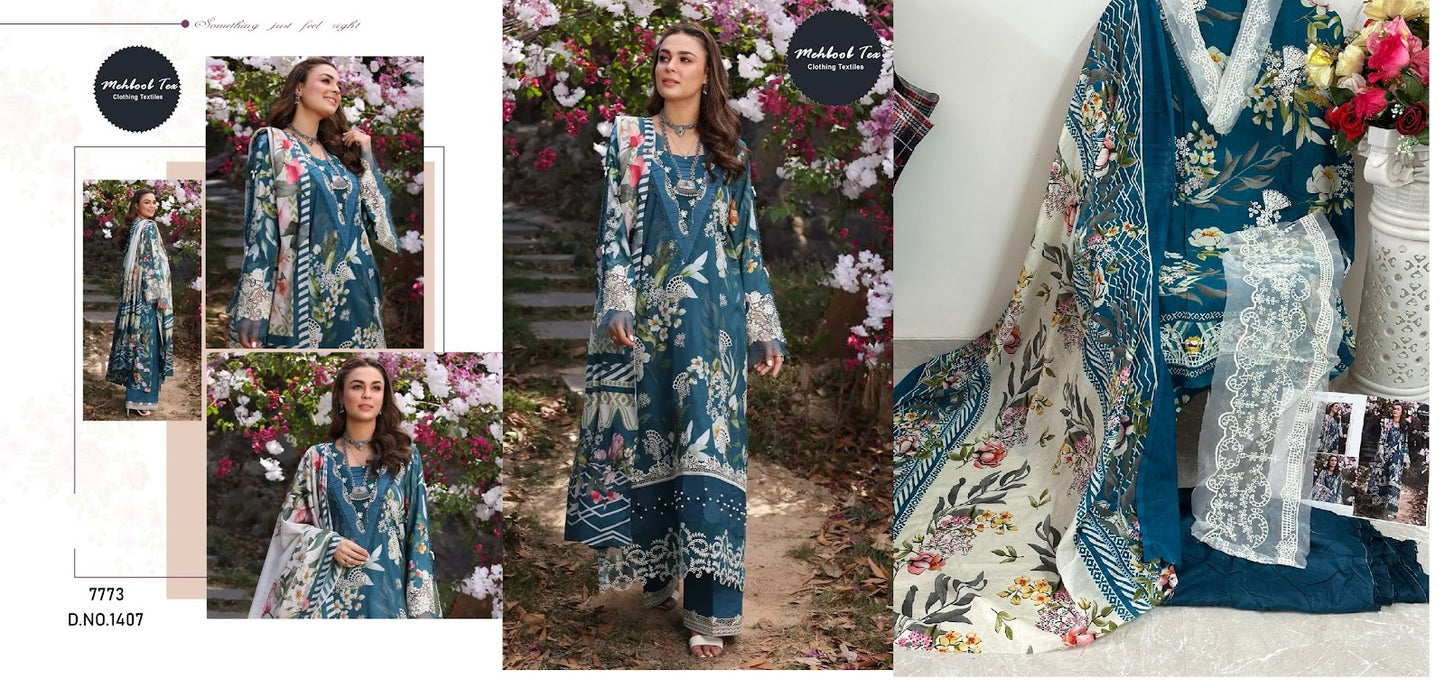 1406-1407 Mehboob Tex Cambric Cotton Pakistani Patch Work Suits Wholesale Rate
