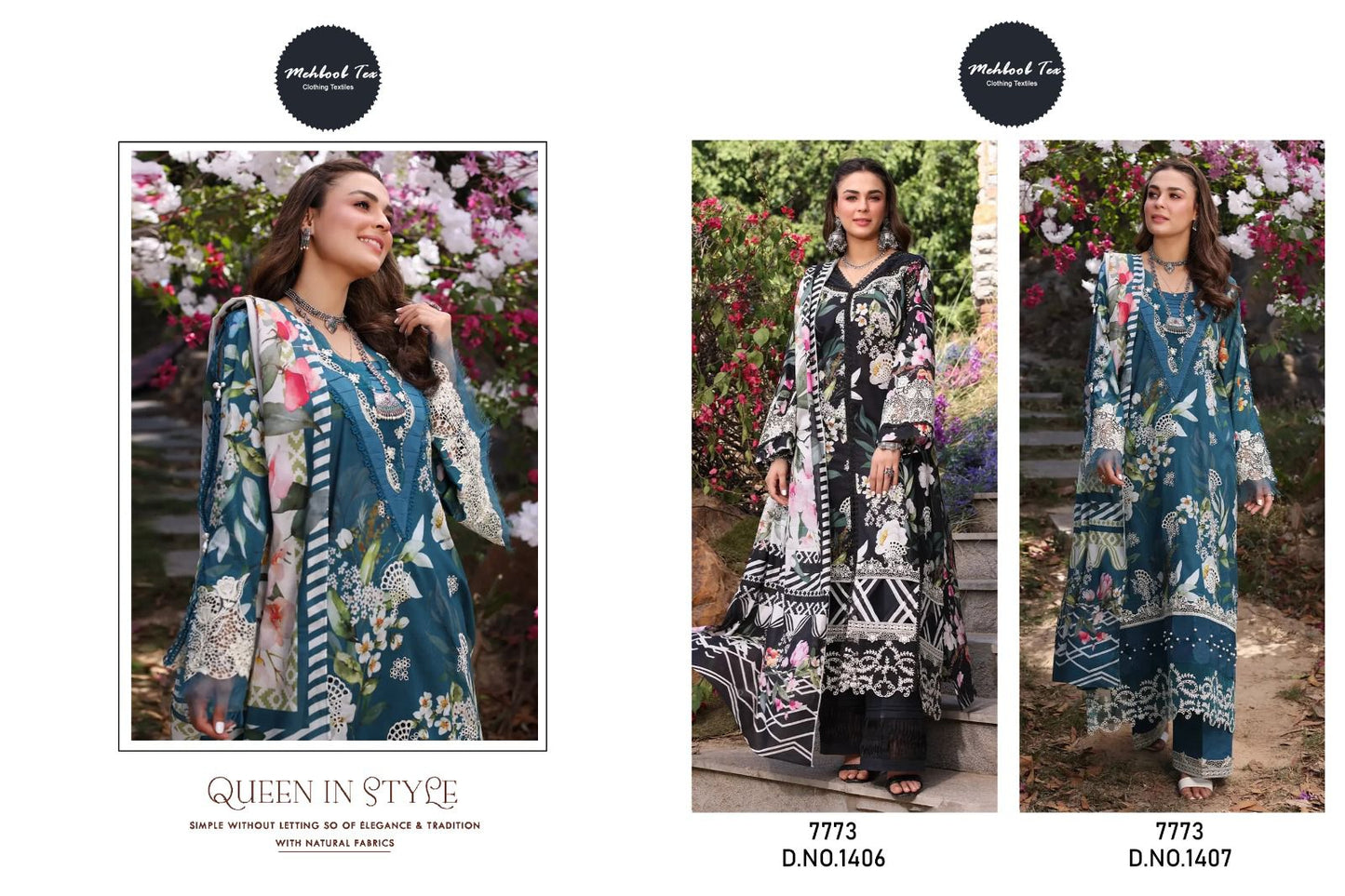 1406-1407 Mehboob Tex Cambric Cotton Pakistani Patch Work Suits Wholesale Rate