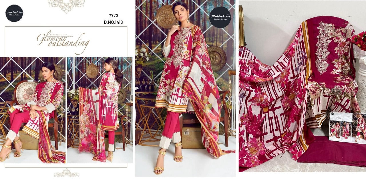 1412-1413 Mehboob Tex Pure Cotton Pakistani Salwar Suits Manufacturer Gujarat