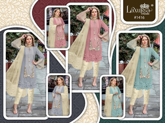 1416 Laxuria Trendz Fox Georgette Pakistani Readymade Suits Supplier