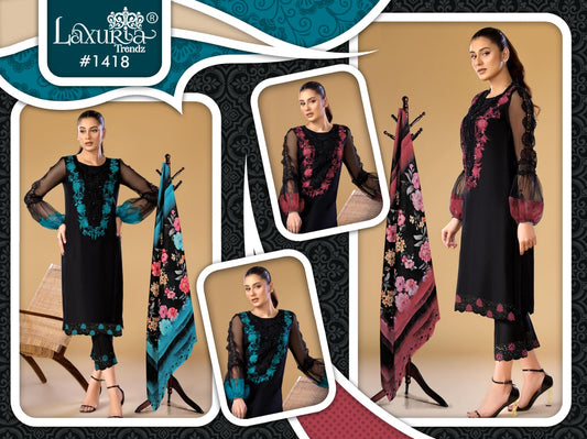 1418 Laxuria Trendz Faux Georgette Pakistani Readymade Suits Supplier Ahmedabad