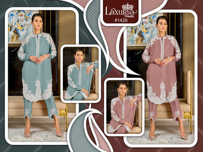 1420 Laxuria Trendz Chinon Co Ord Set Exporter