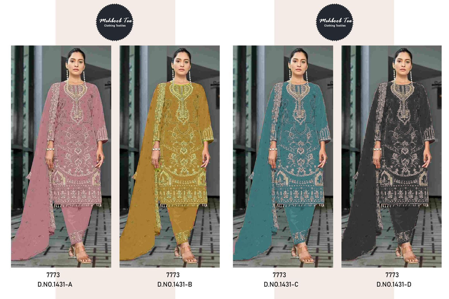 1431 Abcd Mehboob Tex Organza Pakistani Salwar Suits Supplier Ahmedabad