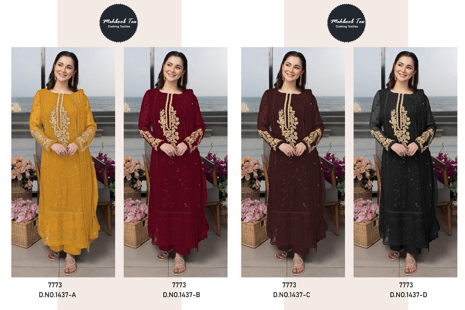 1437Abcd Mehboob Tex Georgette Pakistani Salwar Suits Wholesale