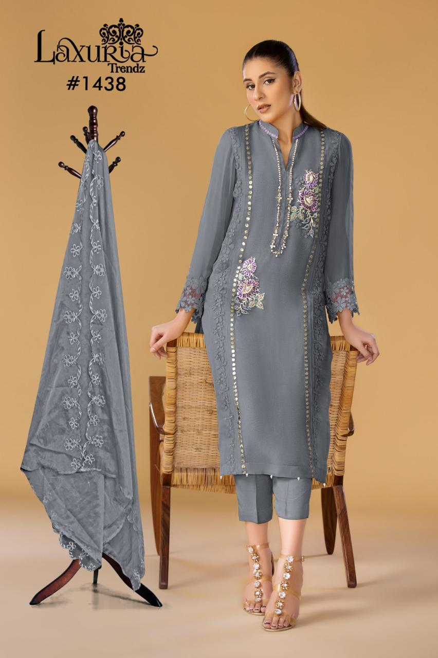 1438 New Colours Laxuria Trendz Georgette Pakistani Readymade Suits Manufacturer Ahmedabad