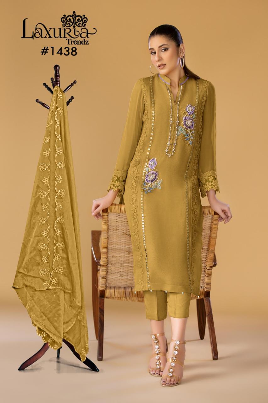 1438 New Colours Laxuria Trendz Georgette Pakistani Readymade Suits Manufacturer Ahmedabad