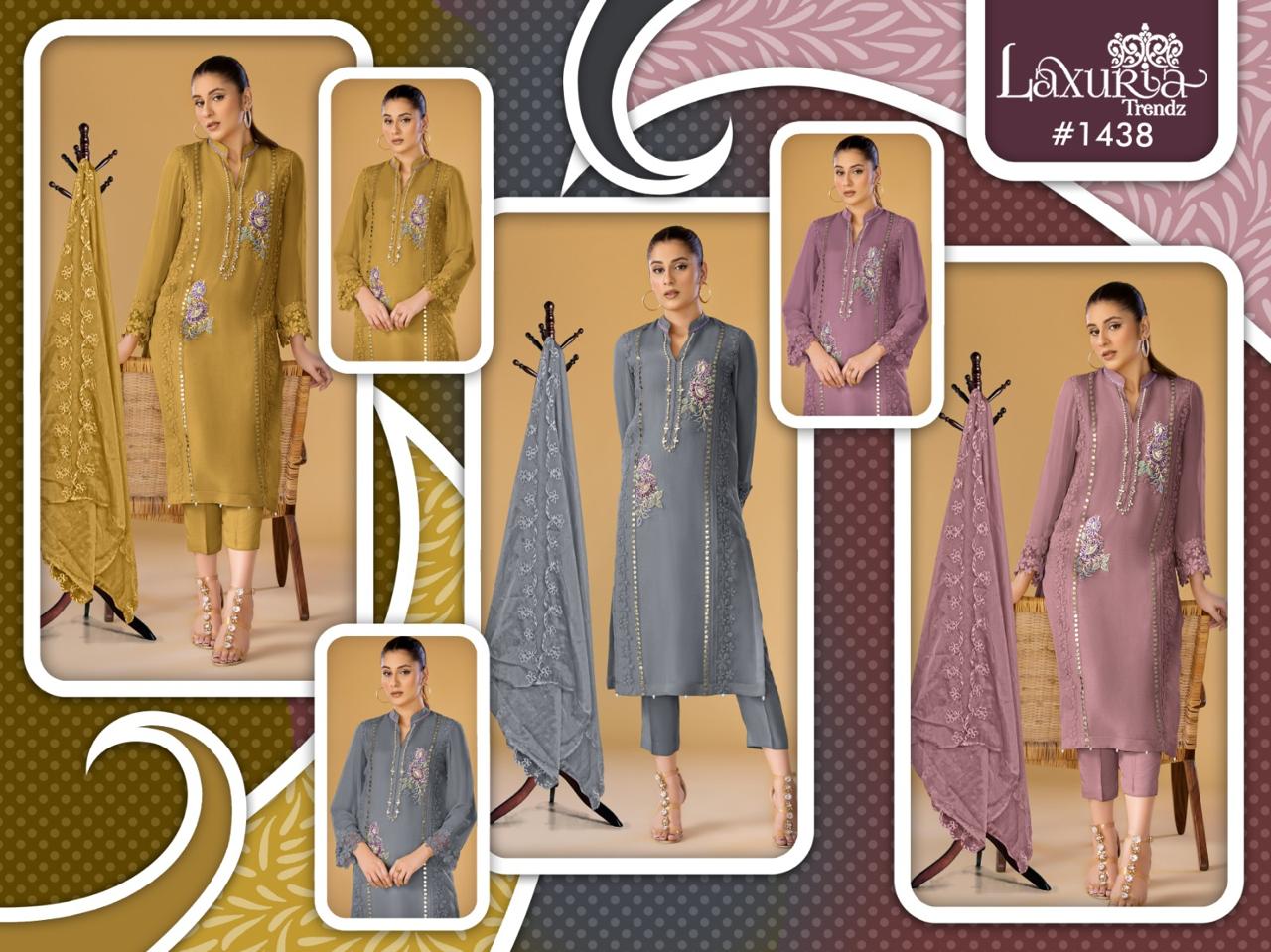 1438 New Colours Laxuria Trendz Georgette Pakistani Readymade Suits Manufacturer Ahmedabad