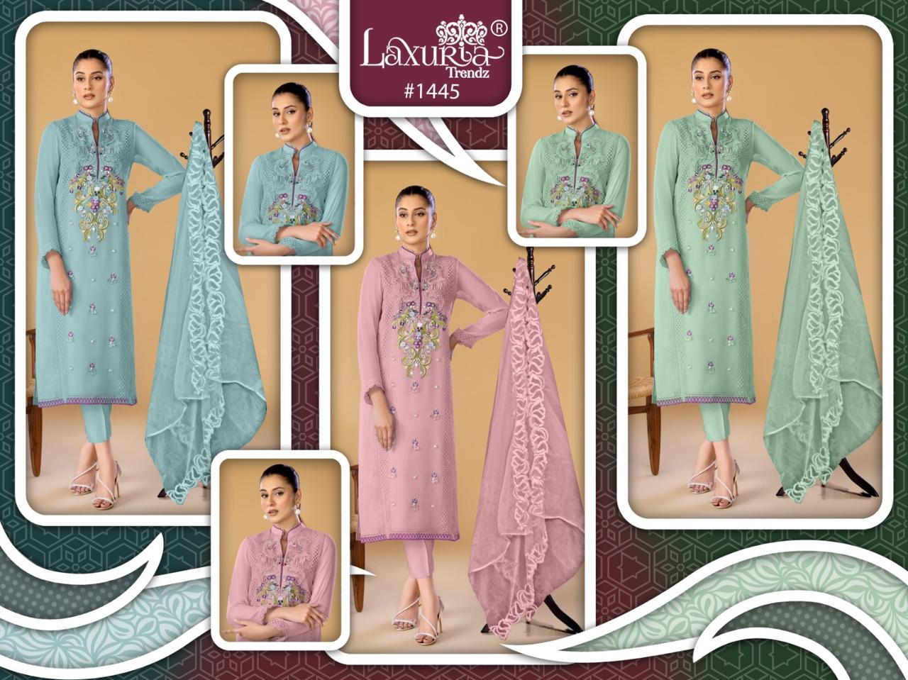 1445 Laxuria Trendz Faux Georgette Pakistani Readymade Suits Wholesale Price