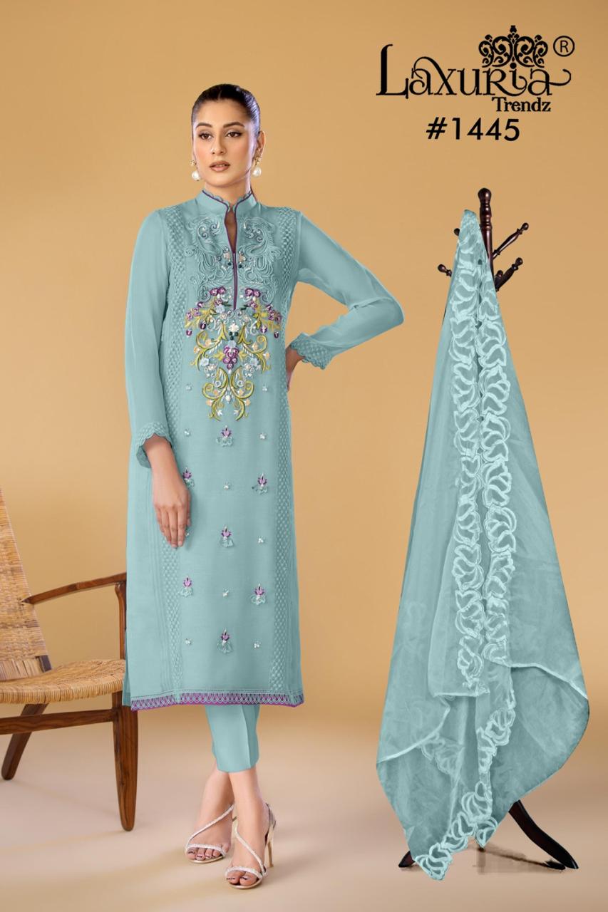 1445 Laxuria Trendz Faux Georgette Pakistani Readymade Suits Wholesale Price
