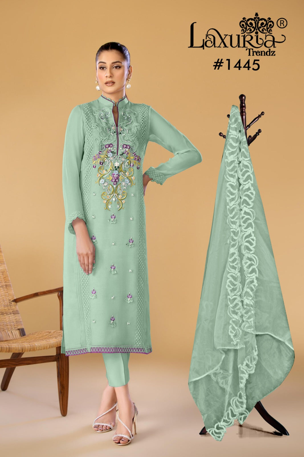 1445 Laxuria Trendz Faux Georgette Pakistani Readymade Suits Wholesale Price