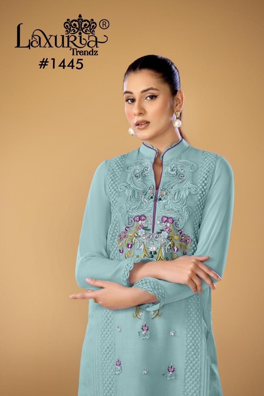 1445 Laxuria Trendz Faux Georgette Pakistani Readymade Suits Wholesale Price