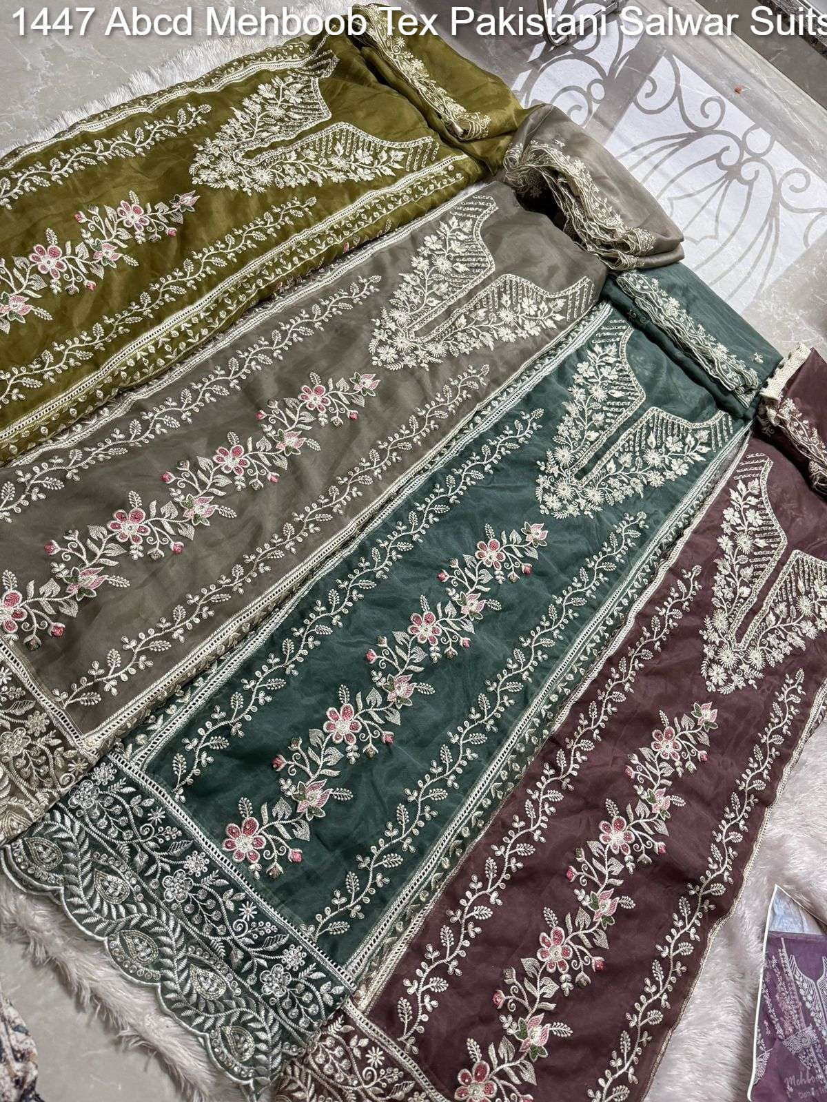 1447 Abcd Mehboob Tex Organza Pakistani Salwar Suits Wholesale Rate