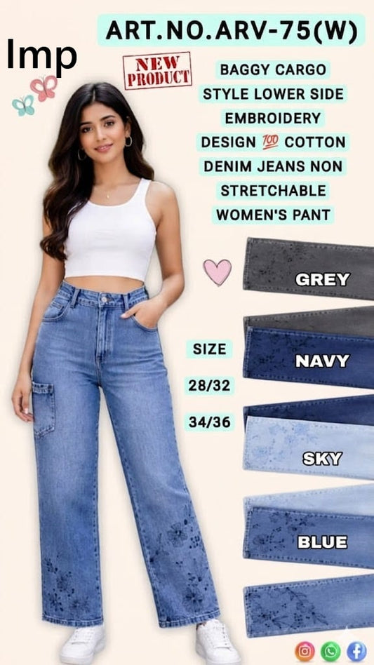 Arv 75W Jeans Imp Cotton Women Cargo Pants Wholesale