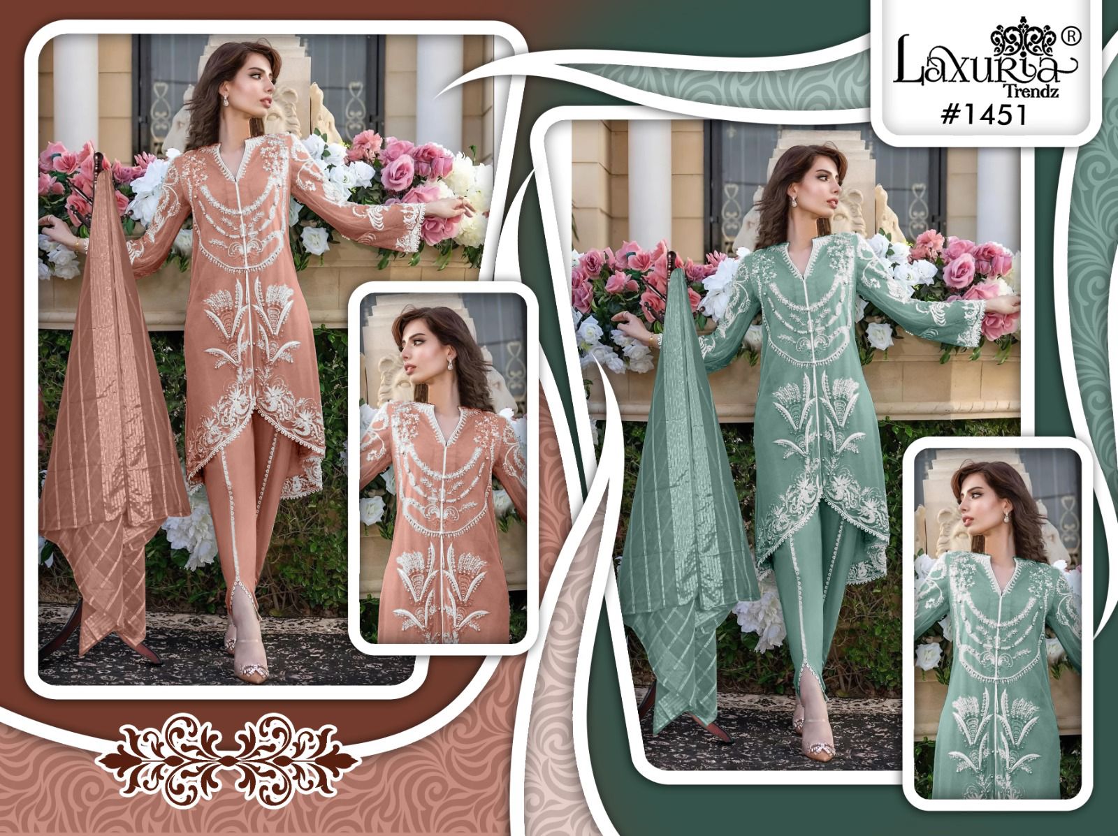 1451 Laxuria Trendz Faux Georgette Pakistani Readymade Suits Manufacturer Ahmedabad