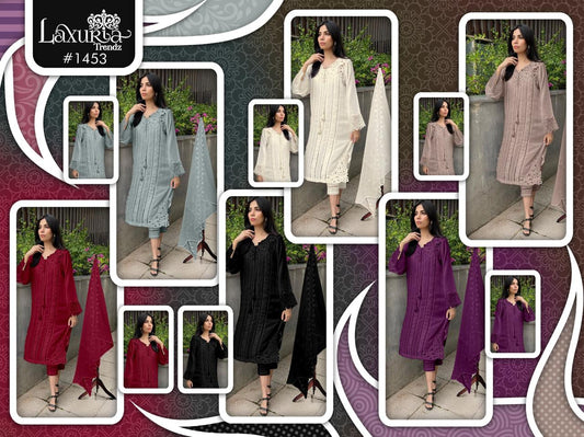 1453 New Colours Laxuria Trendz Slub Pakistani Readymade Suits Wholesale