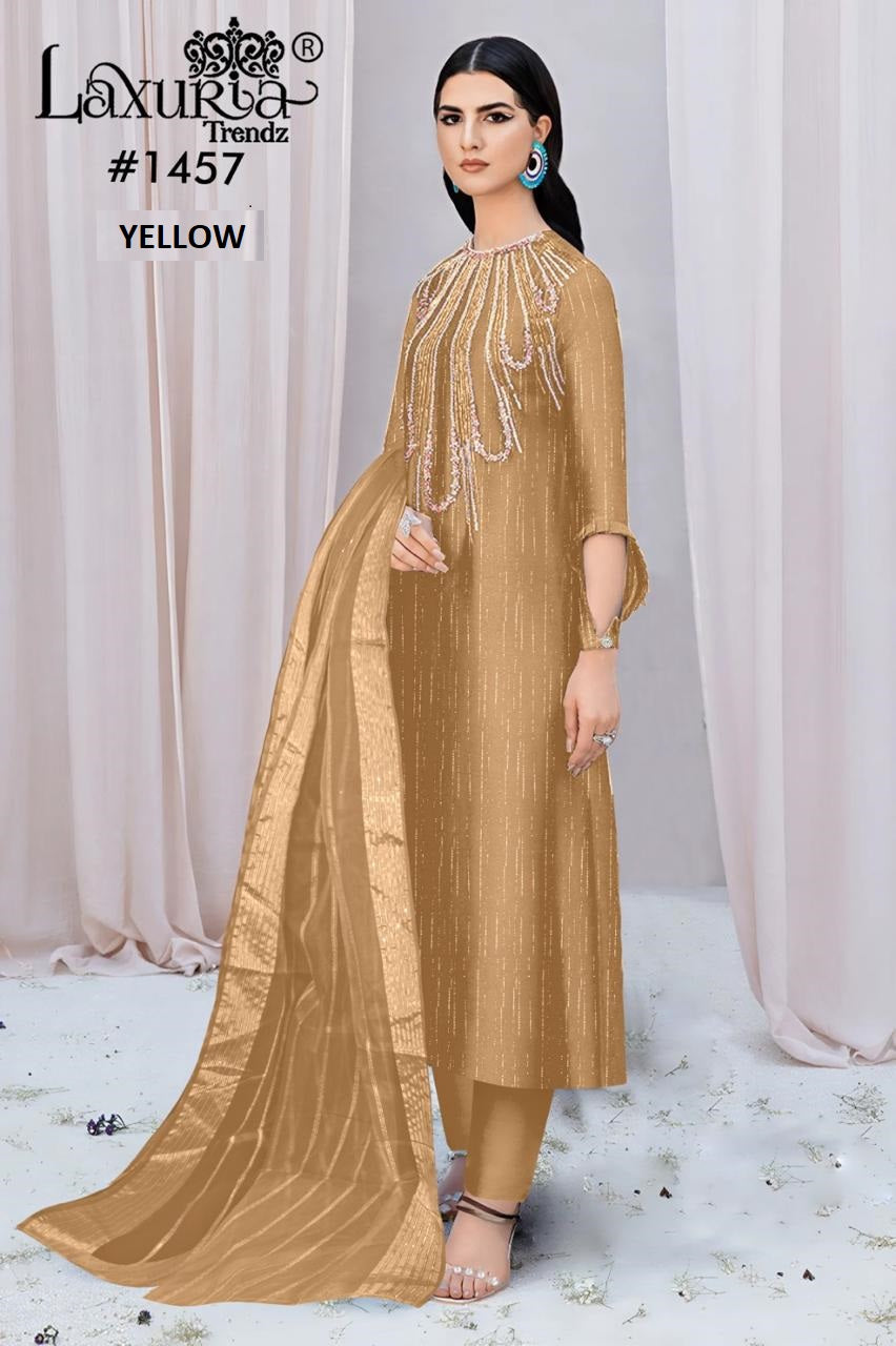 1457 New Colours Laxuria Trendz Burberry Pakistani Readymade Suits Wholesaler India