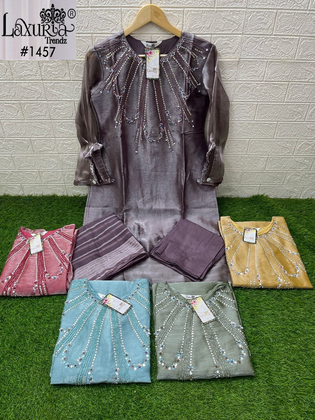1457 New Colours Laxuria Trendz Burberry Pakistani Readymade Suits Wholesaler India