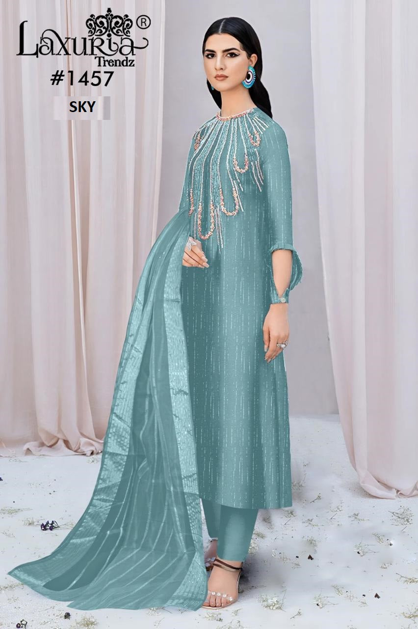 1457 New Colours Laxuria Trendz Burberry Pakistani Readymade Suits Wholesaler India