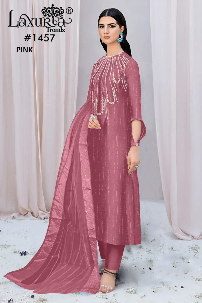 1457 New Colours Laxuria Trendz Burberry Pakistani Readymade Suits Wholesaler India