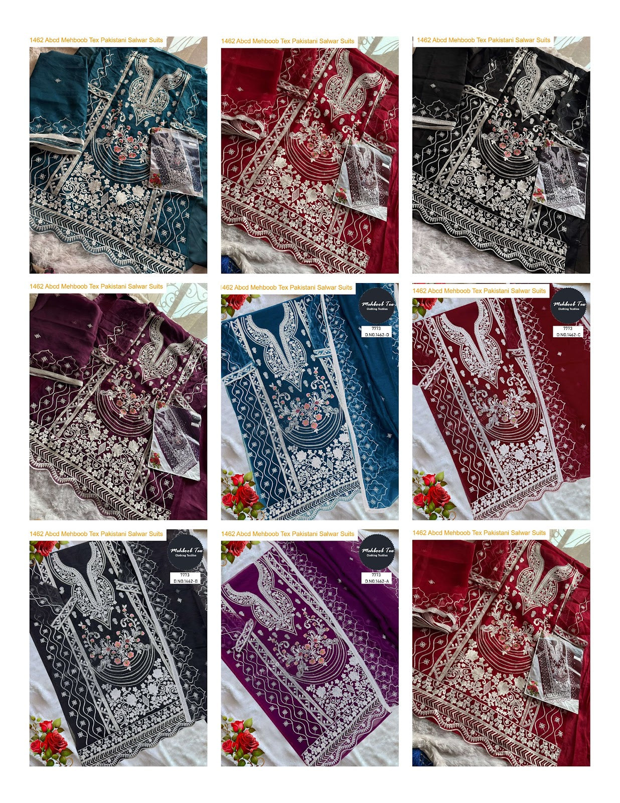 1462 Abcd Mehboob Tex Organza Pakistani Salwar Suits Exporter India