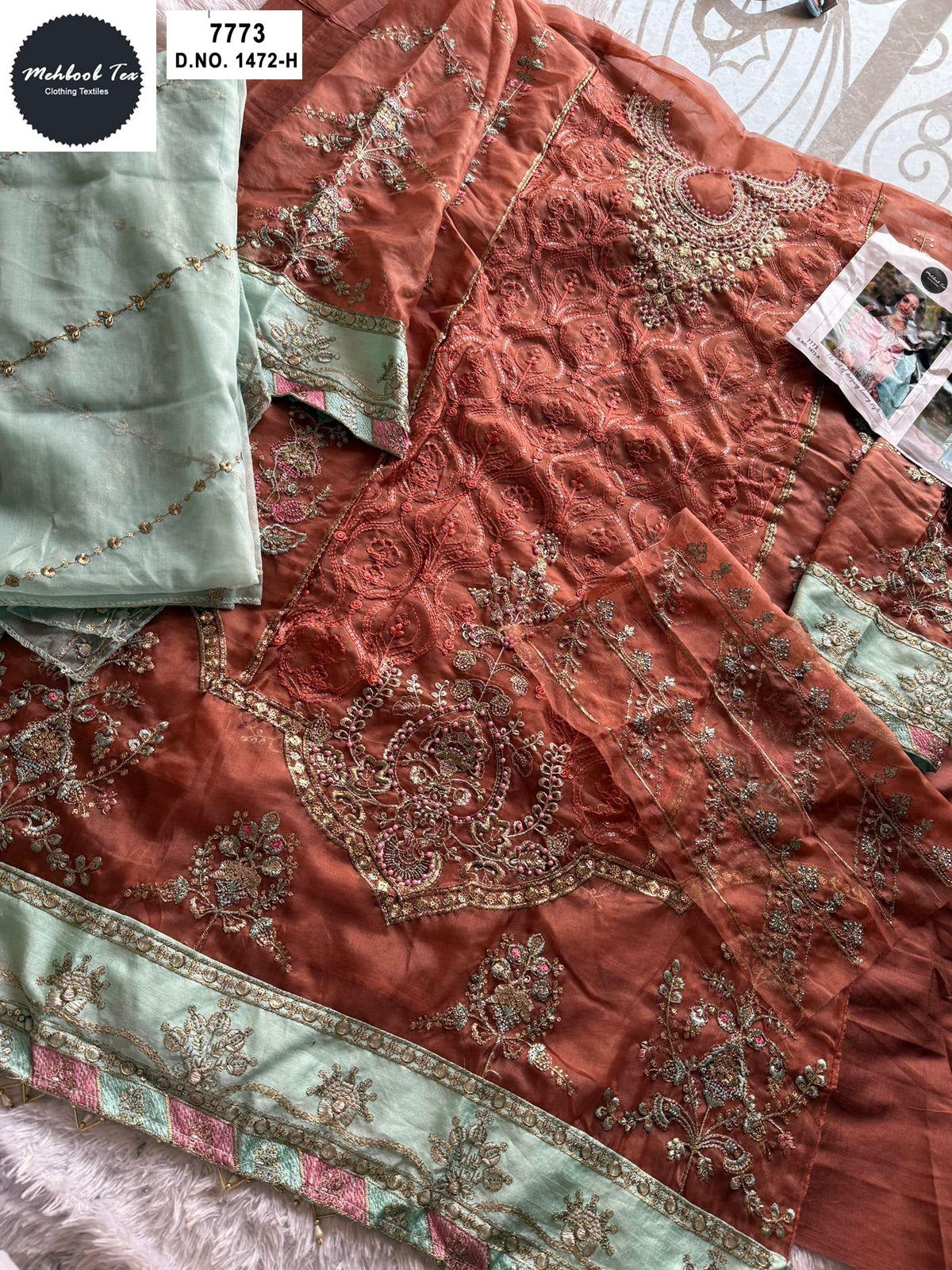 1472Efgh Mehboob Tex Organza Pakistani Salwar Suits Wholesaler Gujarat