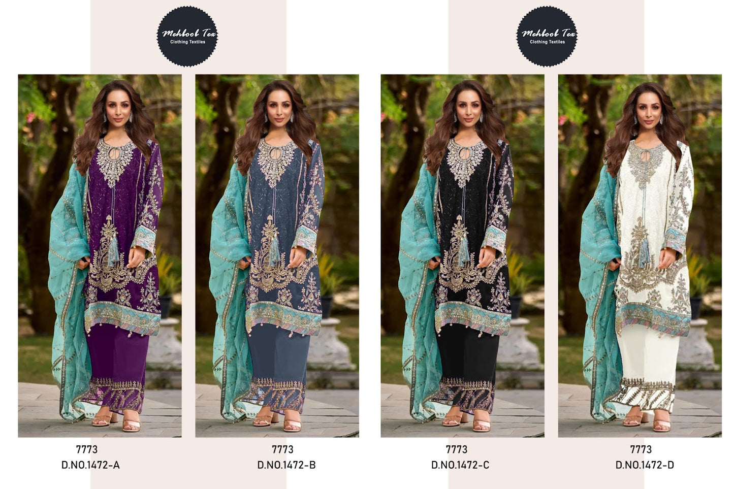 1472Abcd New Colours Mehboob Tex Organza Pakistani Salwar Suits Wholesale