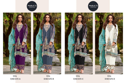 1472Abcd New Colours Mehboob Tex Organza Pakistani Salwar Suits Wholesale