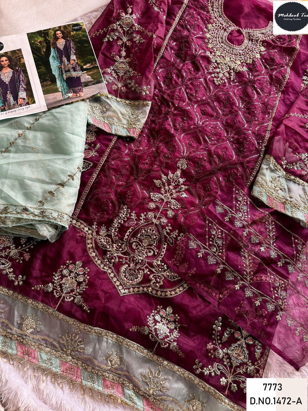 1472Abcd New Colours Mehboob Tex Organza Pakistani Salwar Suits Wholesale