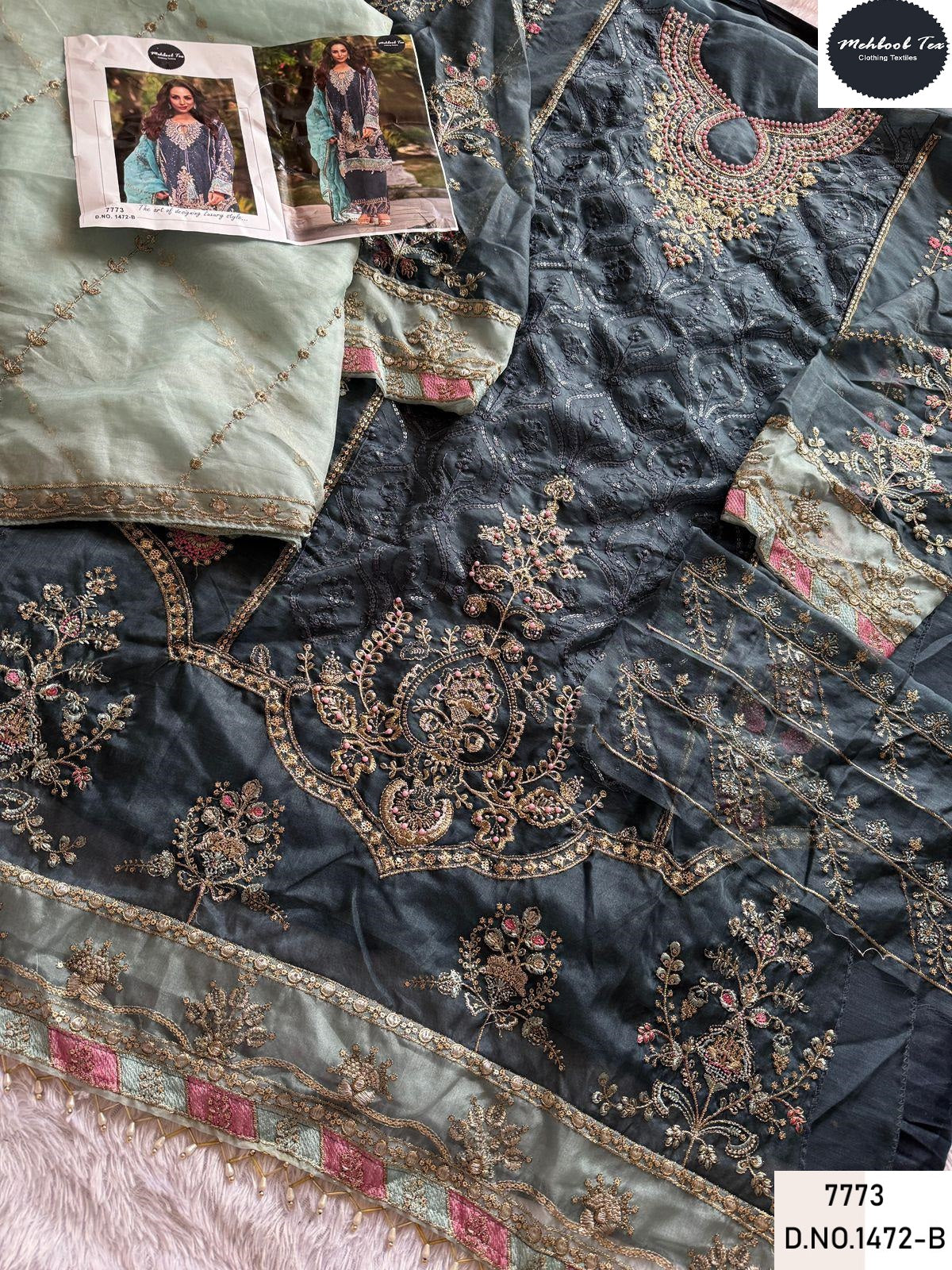 1472Abcd New Colours Mehboob Tex Organza Pakistani Salwar Suits Wholesale