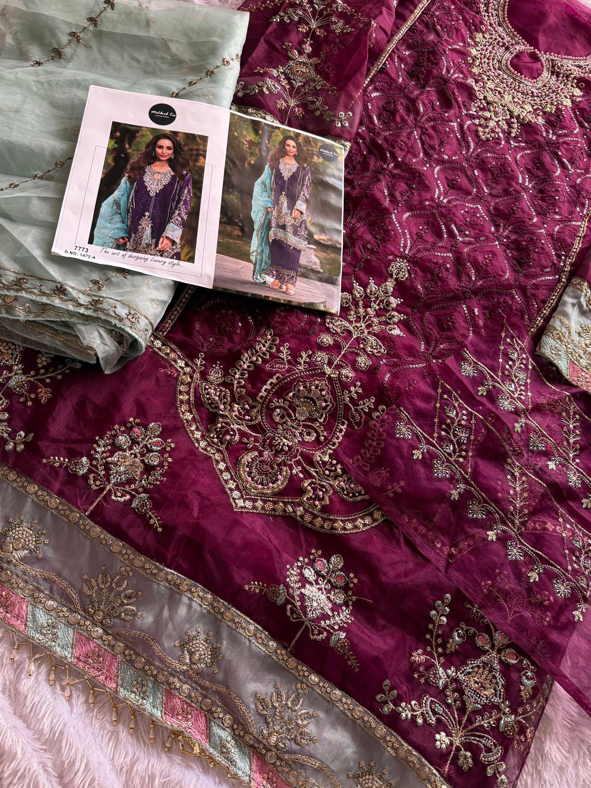 1472Abcd New Colours Mehboob Tex Organza Pakistani Salwar Suits Wholesale