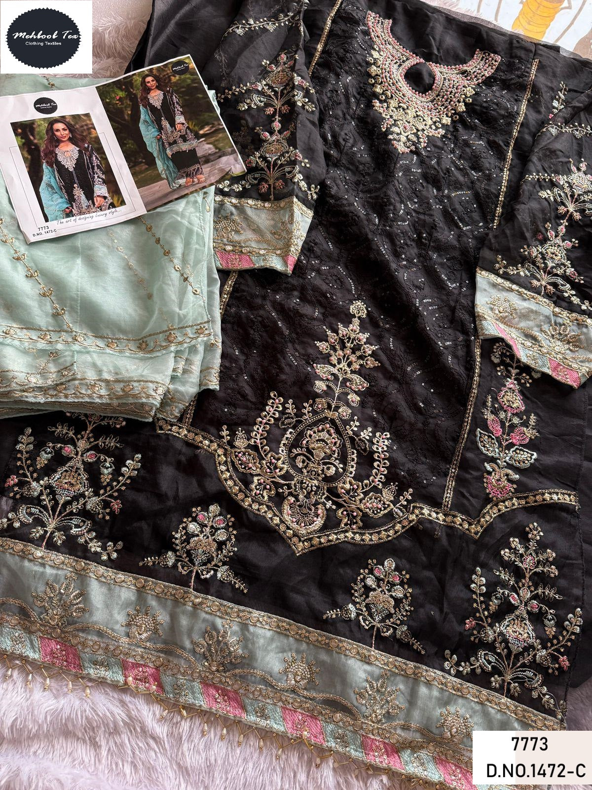 1472Abcd New Colours Mehboob Tex Organza Pakistani Salwar Suits Wholesale