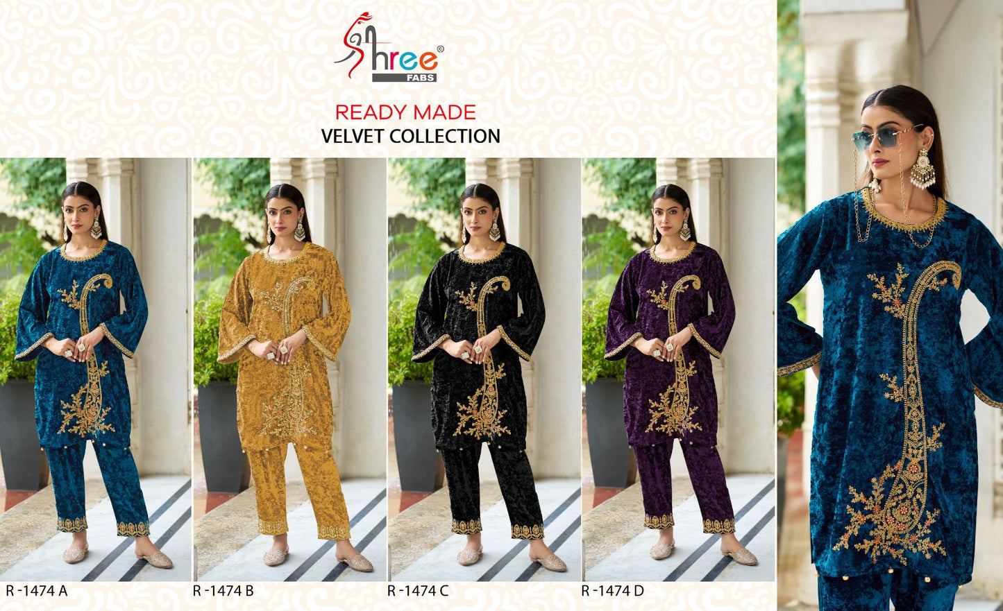 1474 Velvet Shree Fabs Viscose Co Ord Set Wholesaler Ahmedabad