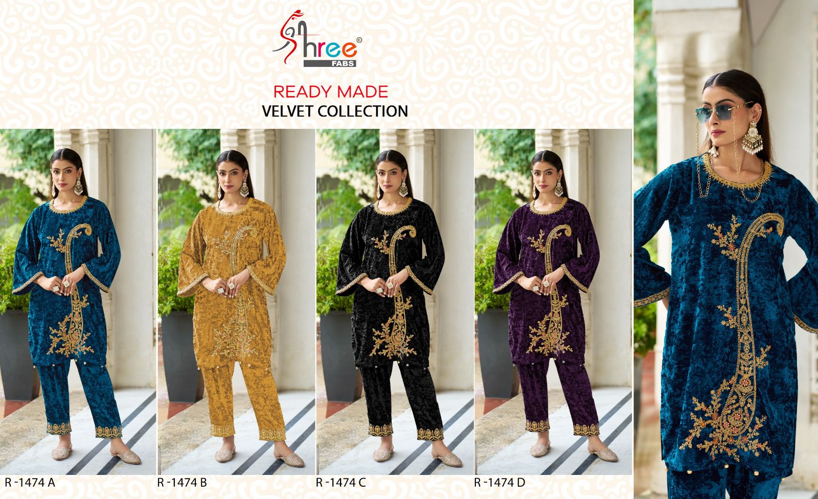 1474 Velvet Shree Fabs Viscose Co Ord Set Wholesaler Ahmedabad