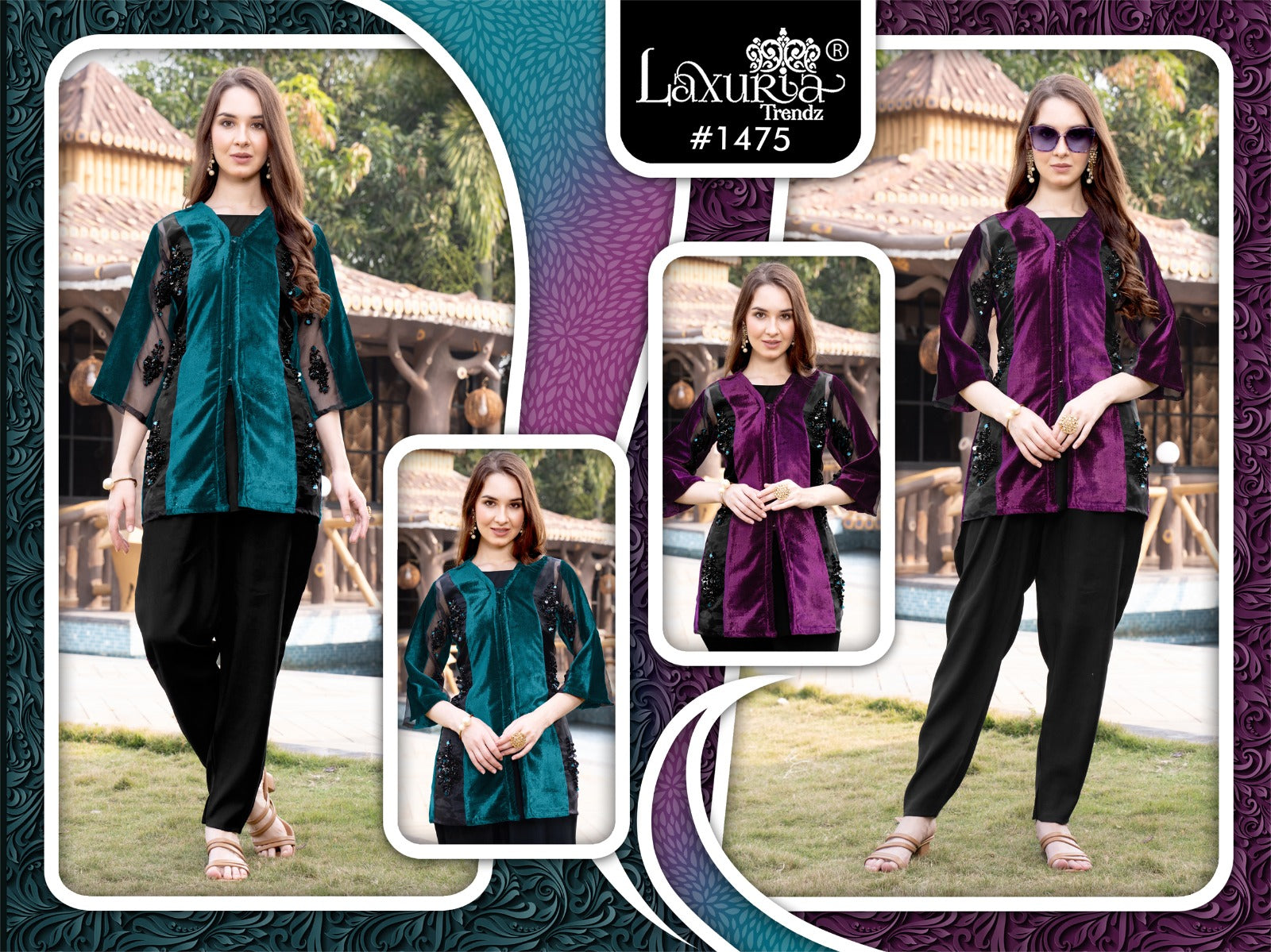 1475 Laxuria Trendz Velvet Top Bottom Set Manufacturer India