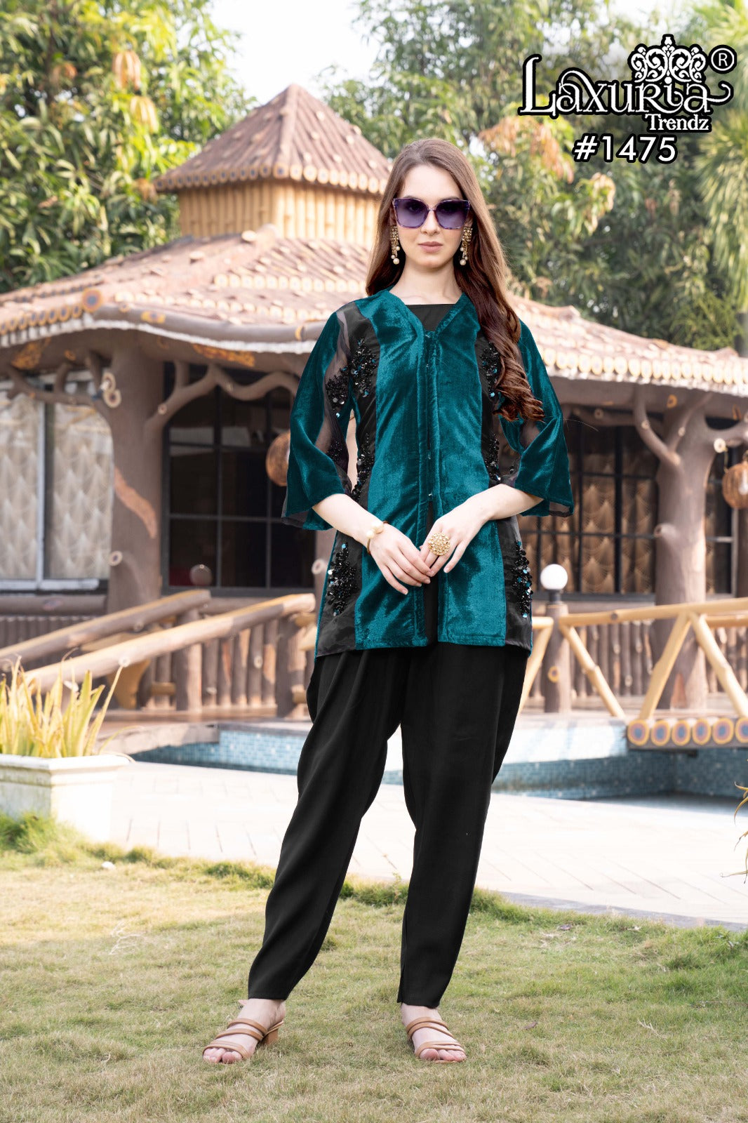 1475 Laxuria Trendz Velvet Top Bottom Set Manufacturer India