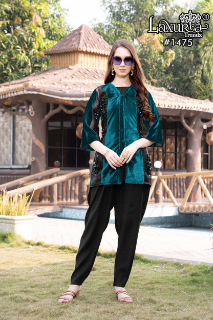 1475 Laxuria Trendz Velvet Top Bottom Set Manufacturer India