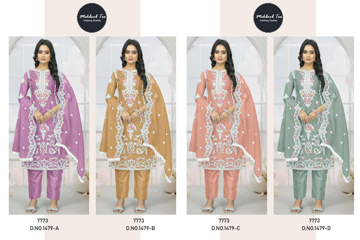 1479Abcd Mehboob Tex Organza Pakistani Salwar Suits Wholesaler Gujarat